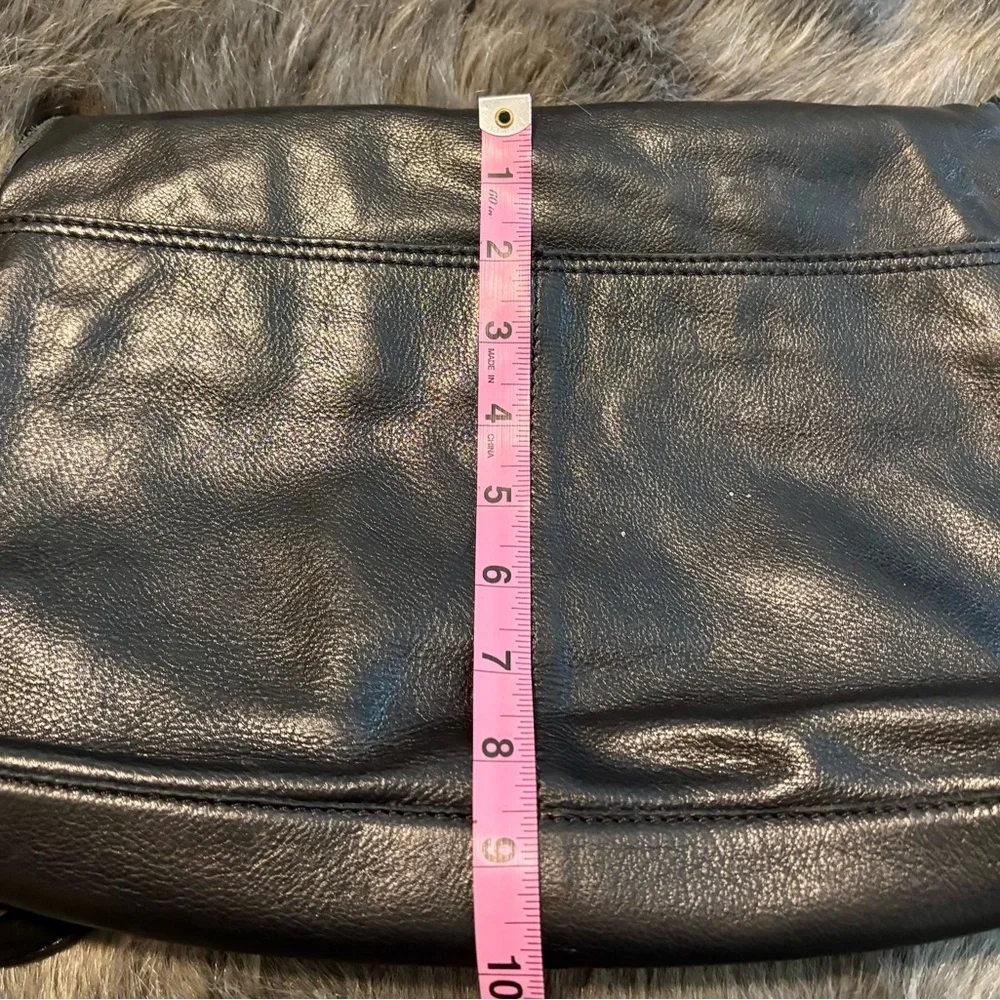Black Leather Crossbody Bag with Gold Accents